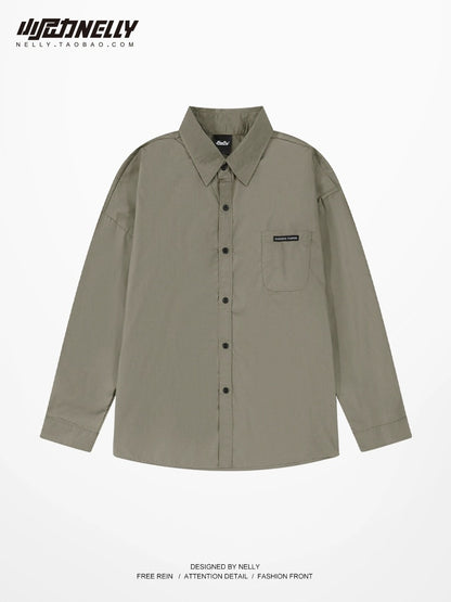 Long-sleeved shirt men's summer ice silk shirt boys top clothes tide brand trend summer casual tooling coat inch shirt