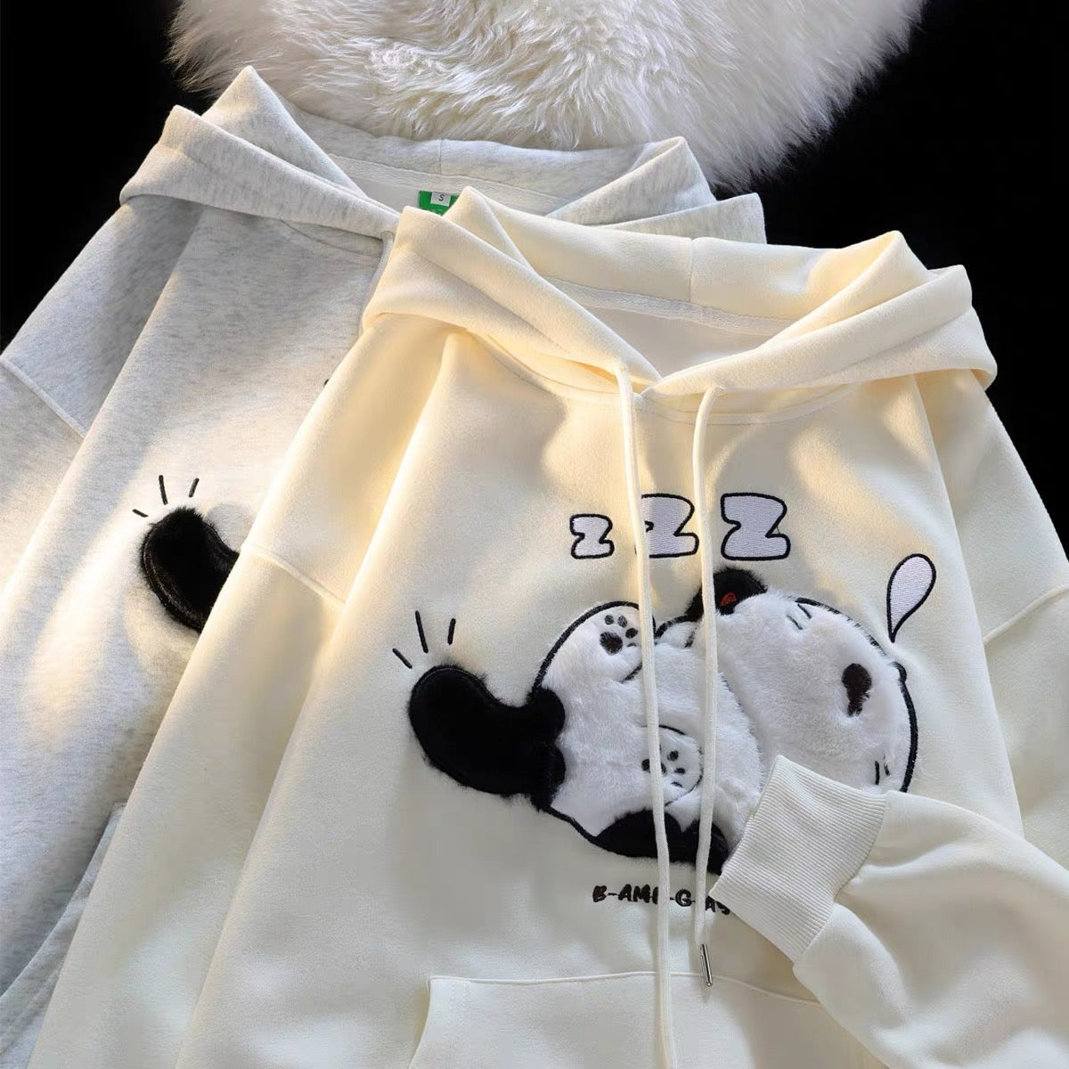 Oversize floral gray hooded sweatshirt for women 2023 new embroidered cartoon loose American style lazy chic jacket