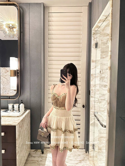 Roselyn [Galaxy Scattered] Heavy Hand-sewn Sequined Waisted Suspender Dress Women's High-end Tutu Skirt
