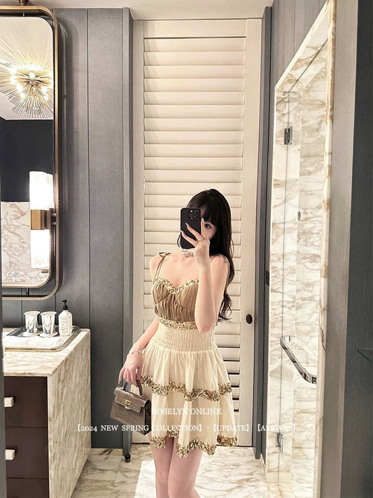Roselyn [Galaxy Scattered] Heavy Hand-sewn Sequined Waisted Suspender Dress Women's High-end Tutu Skirt