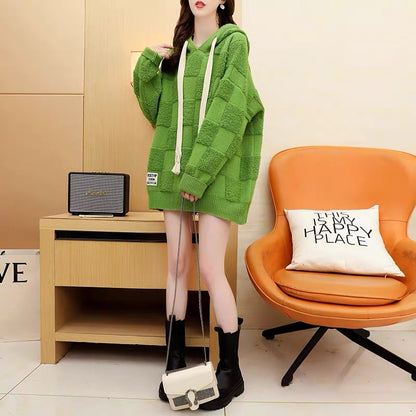 Designed hooded sweater for women 2023 new autumn and winter style versatile loose lazy style thickened knitted jacket