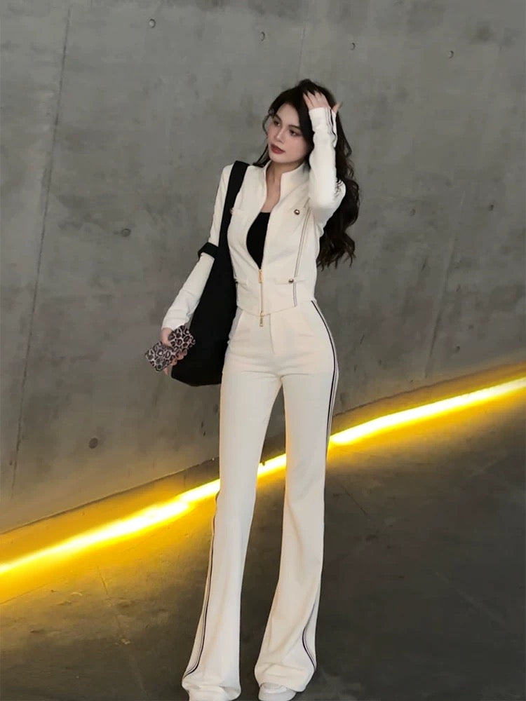 Da Tingting Fashion Casual Sports Autumn Slimming Stand Collar Long Sleeve Wide Leg Sports Suit DT0206