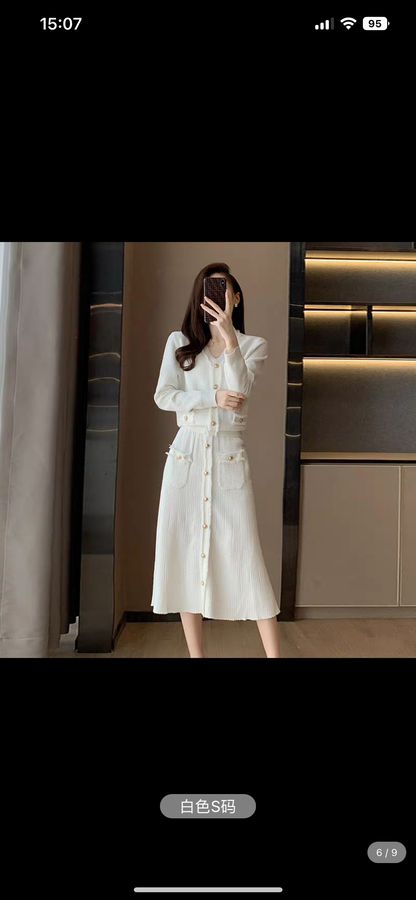 French style small fragrant knitted cardigan skirt suit for women 2023 autumn and winter new style mid-length dress two-piece set D5591