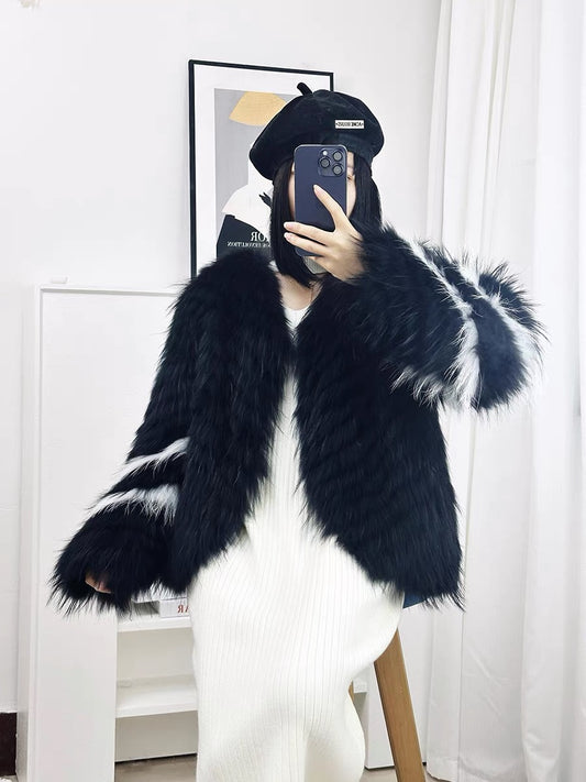Live broadcast room benefits!  2023 New Fur Jacket Women Young Fashion Small Fragrance Contrast Color Raccoon Fox Fur