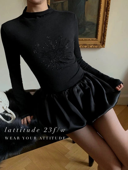 Lattitud Yang Xiaolu Amir hot diamond hand-painted pattern high collar 10% wool versatile knitted base