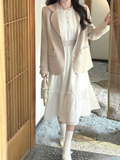 Q Girl’s Letter to Venus/French Retro Big Swing White Long Dress 2024 Early Spring New Dress Long Sleeves