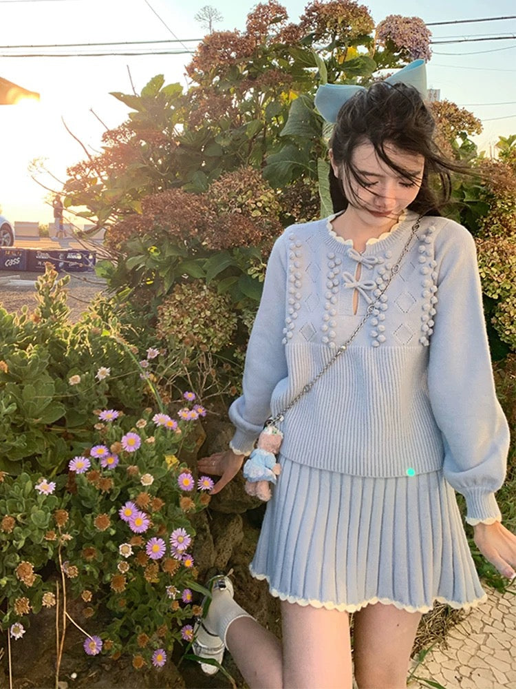 2023 autumn and winter new style small fragrant blue knitted sweater s –  Lee Nhi Boutique