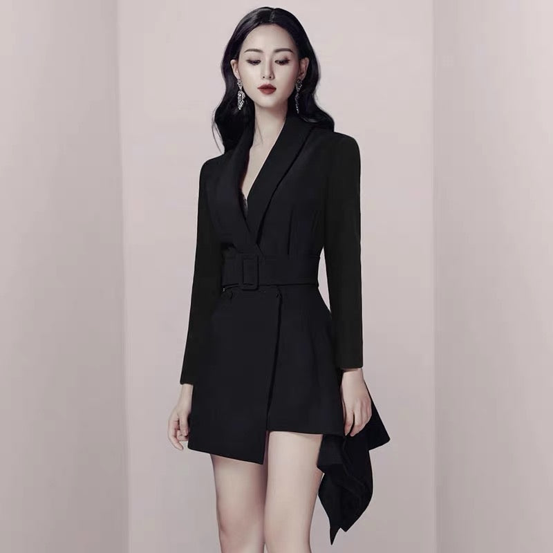 Red suit female mature style chic celebrity irregular small dress annual party party dress design trendy OL (V8819)