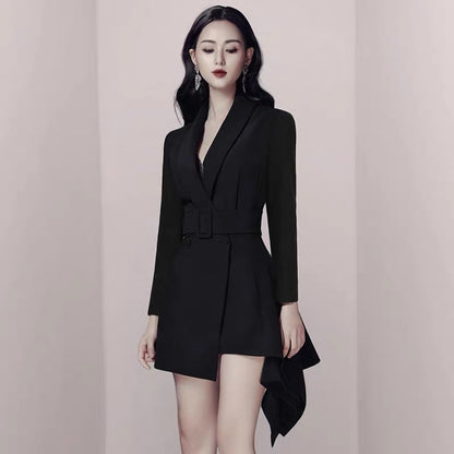 Red suit female mature style chic celebrity irregular small dress annual party party dress design trendy OL (V8819)