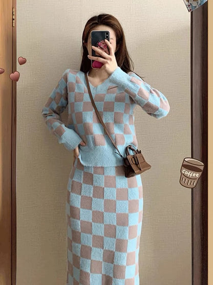 MUEL Original ◆Knitted Suit 2023 New Women's Spring Fashionable Socialite Style Sweater with Skirt Two-piece Set T3497