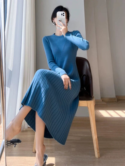 Autumn and winter pullover mid-length over-the-knee sweater skirt, slim and elegant, with coat, bottoming shirt and knitted dress for women