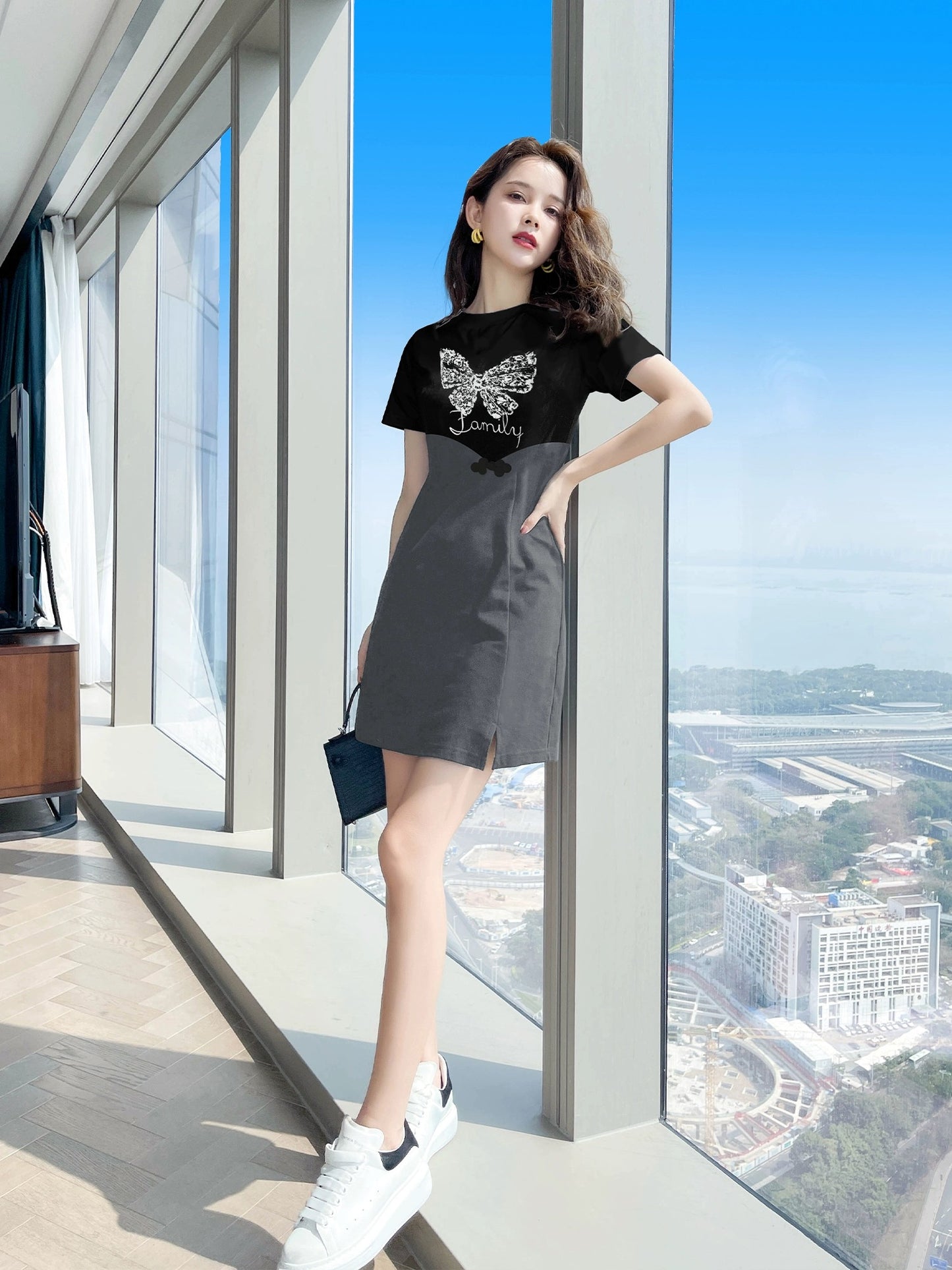Black dress 2024 new style women's summer women's clothing fake two-piece small casual niche slim skirt summer clothing