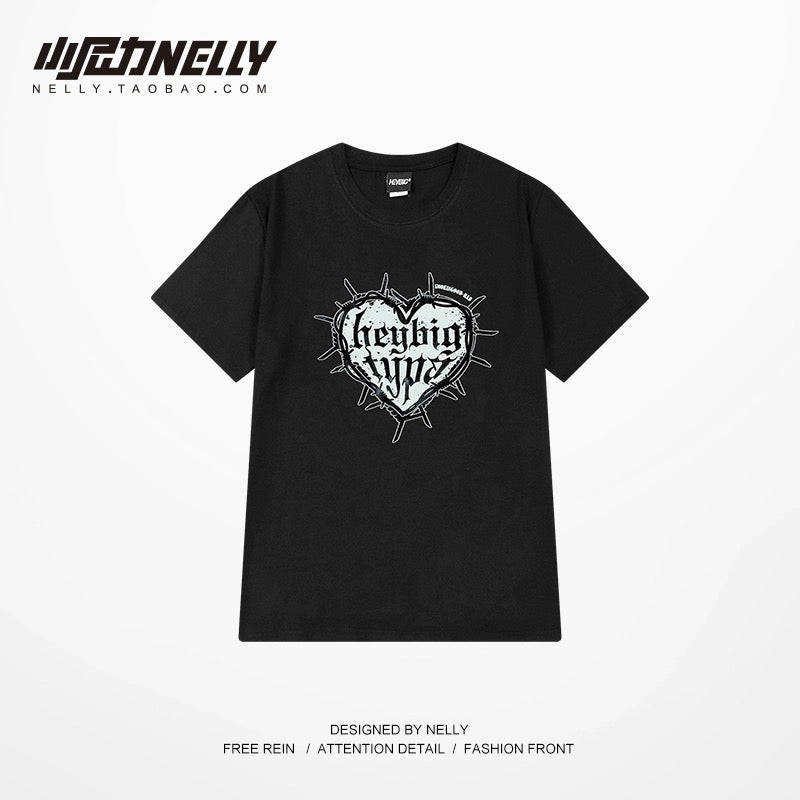 ins hip-hop national trend brand vibe style hip-hop trend European and American couples oversize love short-sleeved T-shirt male and female bf