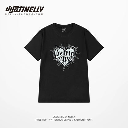 ins hip-hop national trend brand vibe style hip-hop trend European and American couples oversize love short-sleeved T-shirt male and female bf