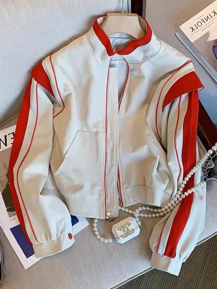 American net red fried street hit color stitching stand-up collar baseball uniform men and women autumn high-level feeling niche couple jacket coat