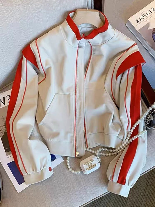 American net red fried street hit color stitching stand-up collar baseball uniform men and women autumn high-level feeling niche couple jacket coat