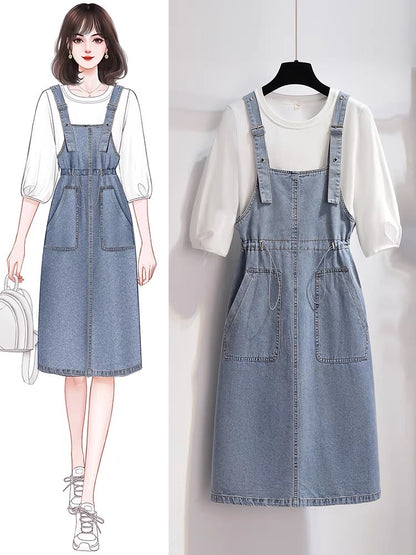 Denim suspender skirt women's summer 2023 new autumn clothes girls' clothes small people wear suit skirt dress