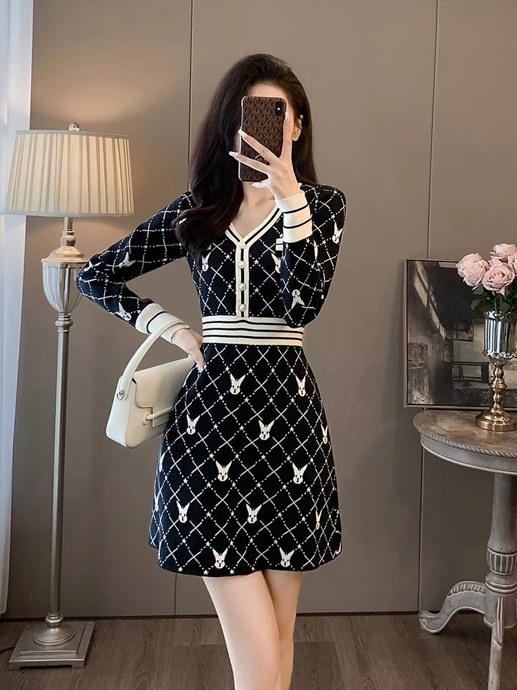 Fashionable casual temperament elegant foreign goddess style dress autumn 2023 new pattern jacquard design skirt D6696