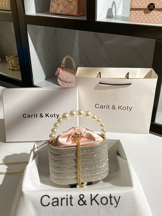Carit Koty Fairy Pearl Full Diamond Handbag 2023 New French Niche Rhinestone Chain Banquet Bag