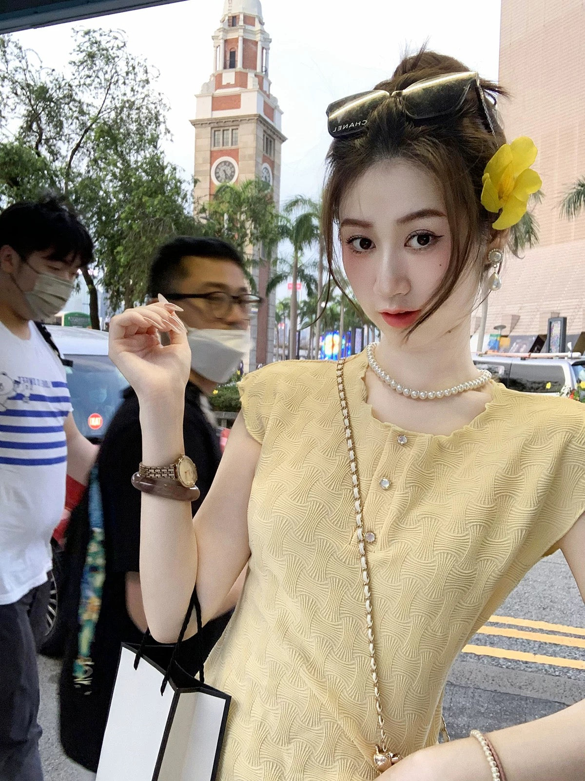 "Ready stock" Fish Rabbit's Rabbit Chanel style short-sleeved dress for women with new style doll collar and pleated skirt