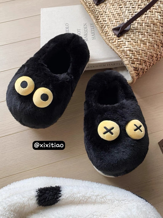 Thin strips of plush funny and cute cotton slippers for couples winter home use bags and warm men and women cartoon cotton shoes