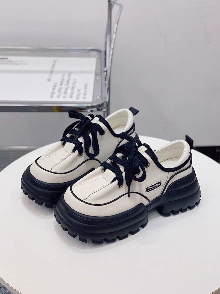 Shougu design genuine leather bread shoes for women 2023 summer new thick-soled thick-heeled single shoes popular height-increasing dad shoes