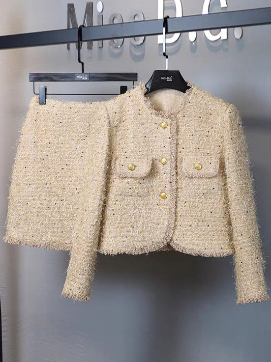 Miss DG high-end small fragrance suit 2023 autumn and winter temperament short jacket and skirt two-piece set for women