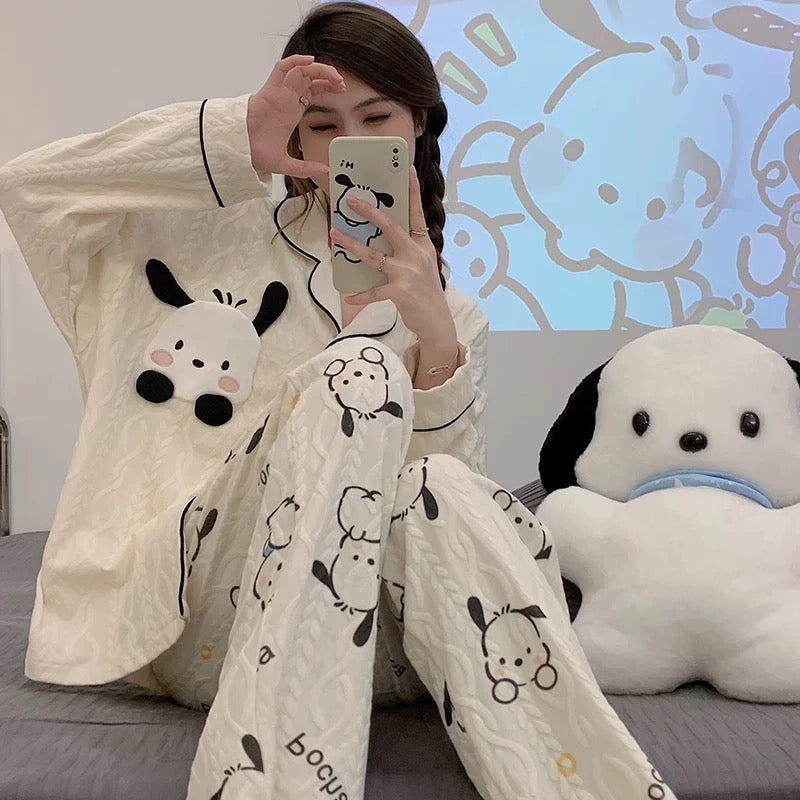Pajamas women summer cardigan long-sleeved trousers suit summer ladies 2024 new cartoon spring autumn winter home clothes
