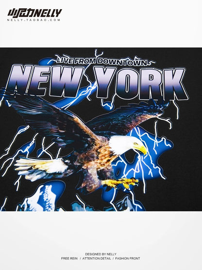 Pure cotton short-sleeved men and women summer thin 2024 new casual trendy brand creative eagle print half-sleeve short-sleeved T-shirt