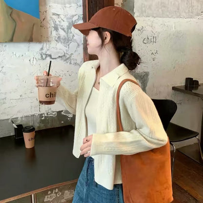Women’s "-style" knit set – 2026 new spring/autumn collection, featuring a two-piece ensemble with a sweater jacket and a camisole.