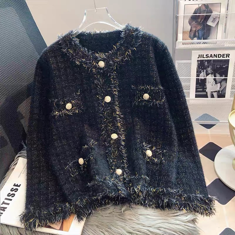 Imitation mink knitted cardigan sweater jacket for women autumn and winter thickened loose 2023 new style small fragrance popular European product
