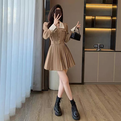 French polo skirt niche design 2023 spring and summer new style small long-sleeved high-end exquisite dress