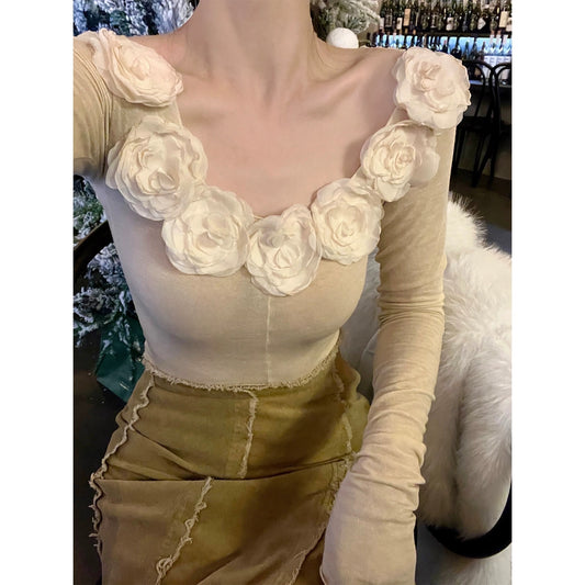 sorozien peony moth orchid original flower skin-friendly long-sleeved bottoming shirt women's slim T-shirt inner top