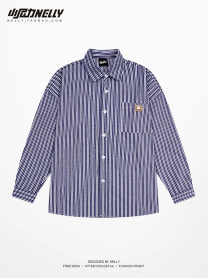 Spring and autumn long-sleeved vertical striped shirt male ruffian handsome casual Hong Kong style high street teenager bf Korean version Japanese yuppie shirt