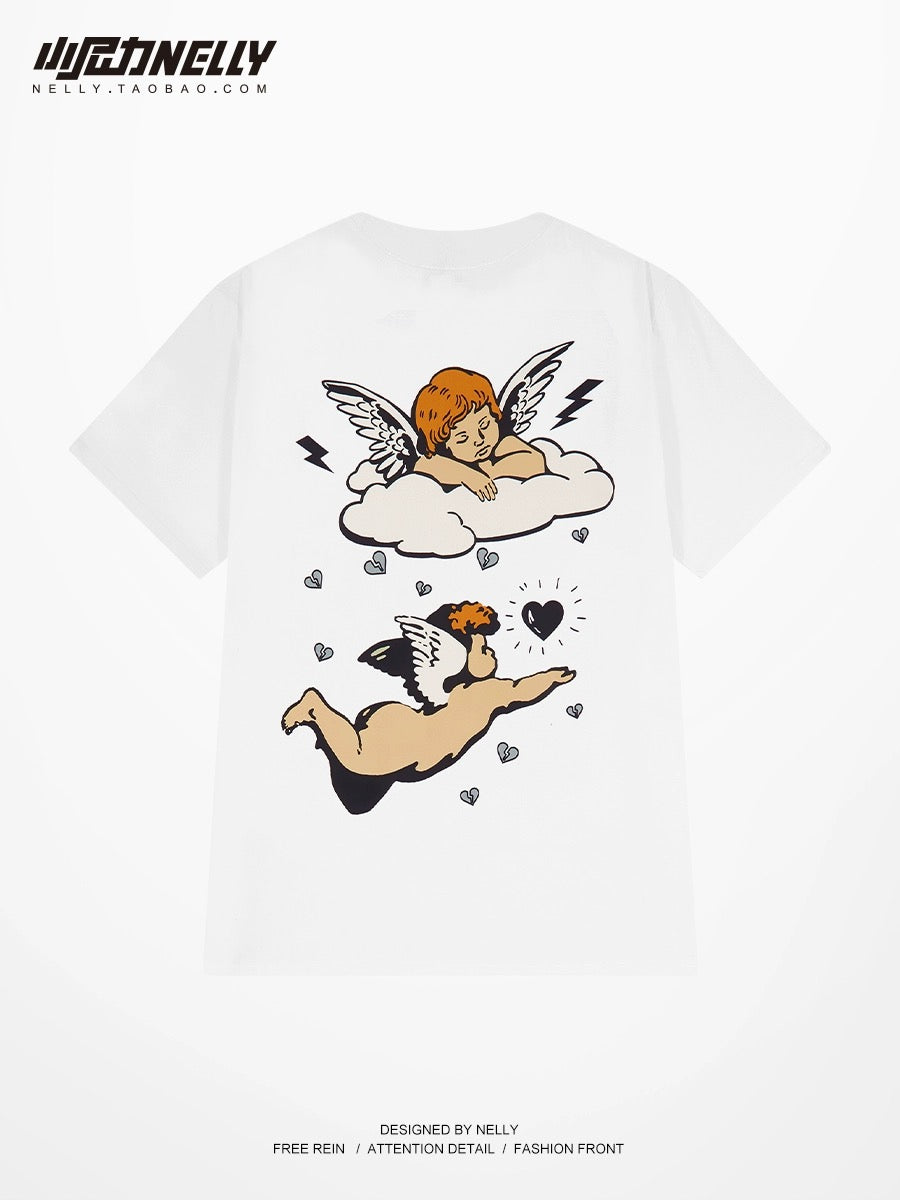 Retro oversize Japanese anime printed short-sleeved T-shirt for men and women summer new versatile niche top trendy ins