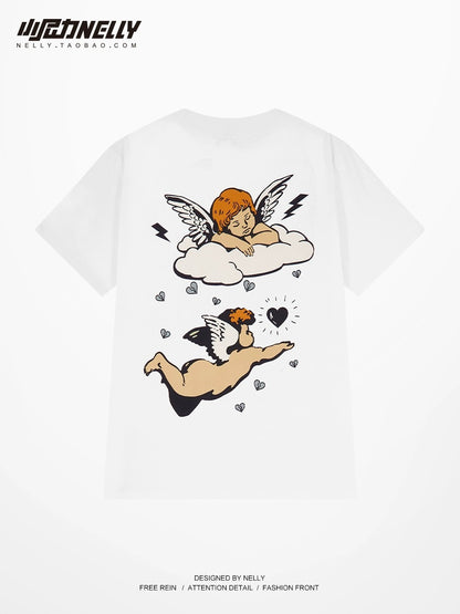 Retro oversize Japanese anime printed short-sleeved T-shirt for men and women summer new versatile niche top trendy ins