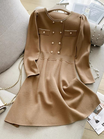 French style retro long-sleeved knitted dress for women 2023 autumn and winter new style with coat and bottoming skirt (V5519)