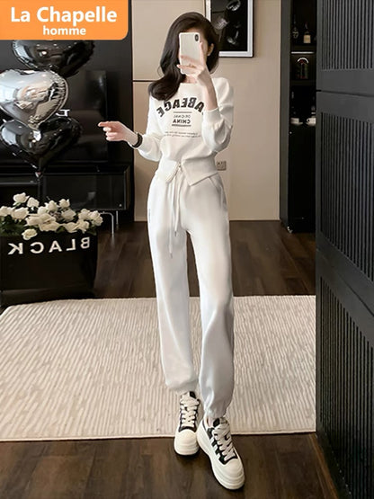 La Chapelle Design Slit Printed Casual Sports Suit Women's Autumn 2023 New Small Two-piece Set
