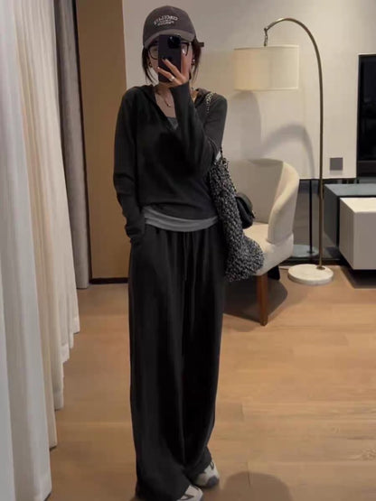 Casual sports style suit women's early autumn hooded sweater lazy wide-leg pants three-piece suit Internet celebrity salt system fried street fashion