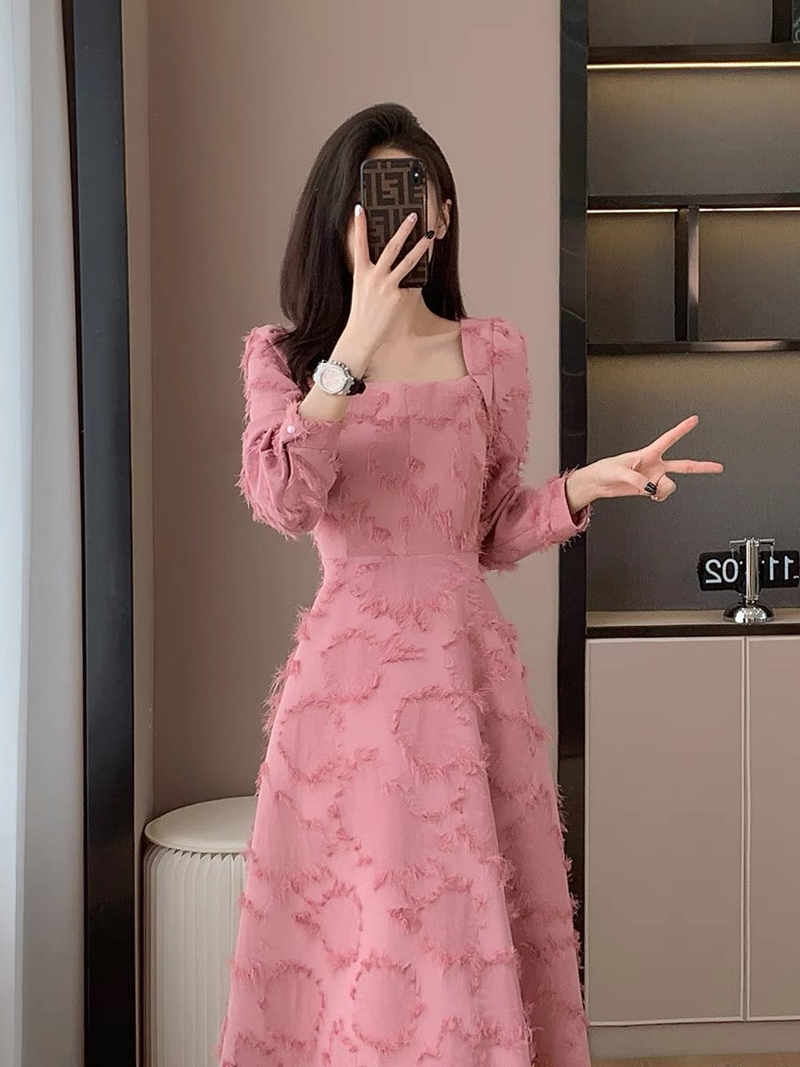Autumn new style first love, sweet temperament, gentle girly style, fringed fairy skirt, long skirt, niche slim dress