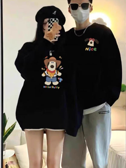 Early autumn diy couple cartoon sweatshirt spring and autumn 2023 new trendy high-end niche super popular autumn clothes