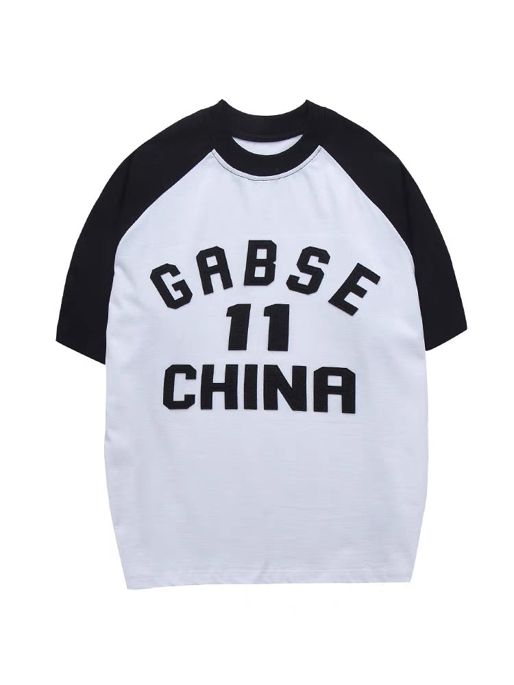 Xu Tailang American retro letter printed short-sleeved T-shirt men's trendy brand trend contrast half-sleeved summer fashion T-shirt