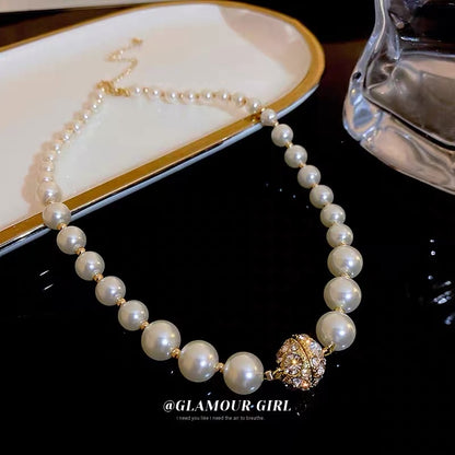 French retro pearl small ball diamond necklace fashion niche design sense necklace clavicle chain exaggerated necklace female