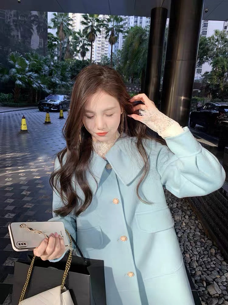 Fish Rabbit's rabbit high-end double-sided woolen coat for women doll collar sweet wool woolen coat autumn cashmere coat