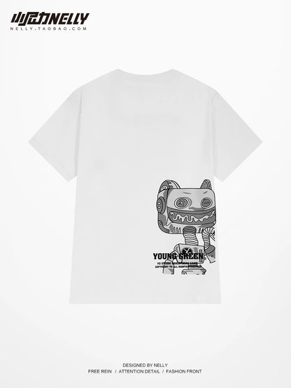 Fun cartoon anime robot pure cotton t-shirt men's and women's short-sleeved spring design loose half-sleeved versatile top