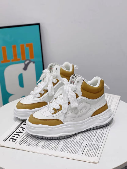 Popular thick-soled high-top shoes for women 2023 autumn new dissolved white shoes casual internet celebrity street dad sneakers