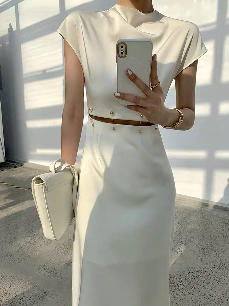 French dress for women 2023 spring and summer new style detachable bead buckle leaking waist temperament niche long skirt professional women's skirt