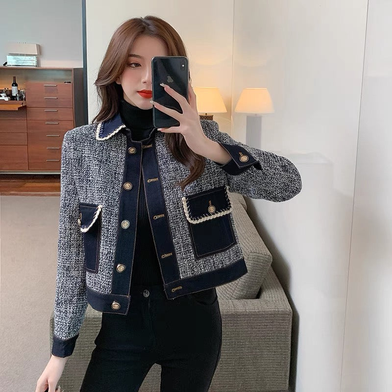 Xiaoxiang Yujie Style Jacket Women's Short 2023 New Autumn Versatile Retro Hong Kong Style Houndstooth Chic Top Trendy