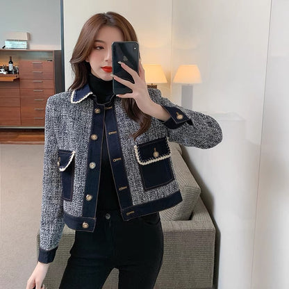 Xiaoxiang Yujie Style Jacket Women's Short 2023 New Autumn Versatile Retro Hong Kong Style Houndstooth Chic Top Trendy