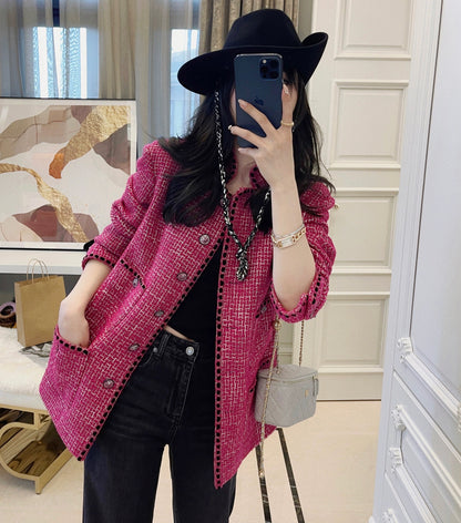 RUBBIT autumn and winter new products private server boutique heavy industry small fragrant wind twist jacket trendy color fashionable mid-length women